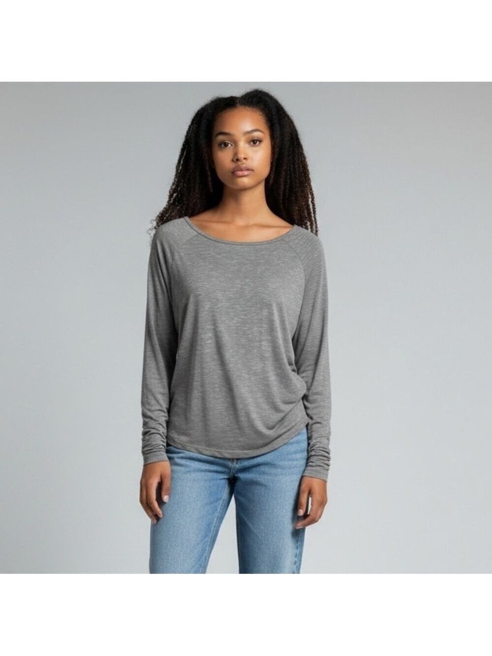 KYODAN top long sleeve cut out back round neck grey marled style usl2505 Size M